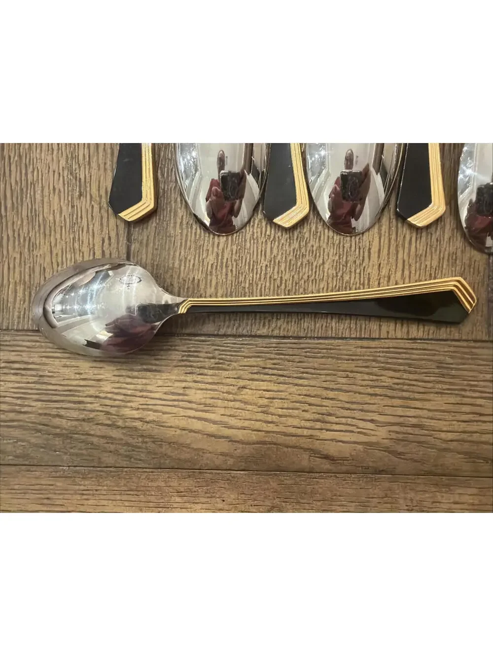 Yamazaki Patrick Ramona Black Gold Accent Soup Spoons – Set of 10 – Stainless